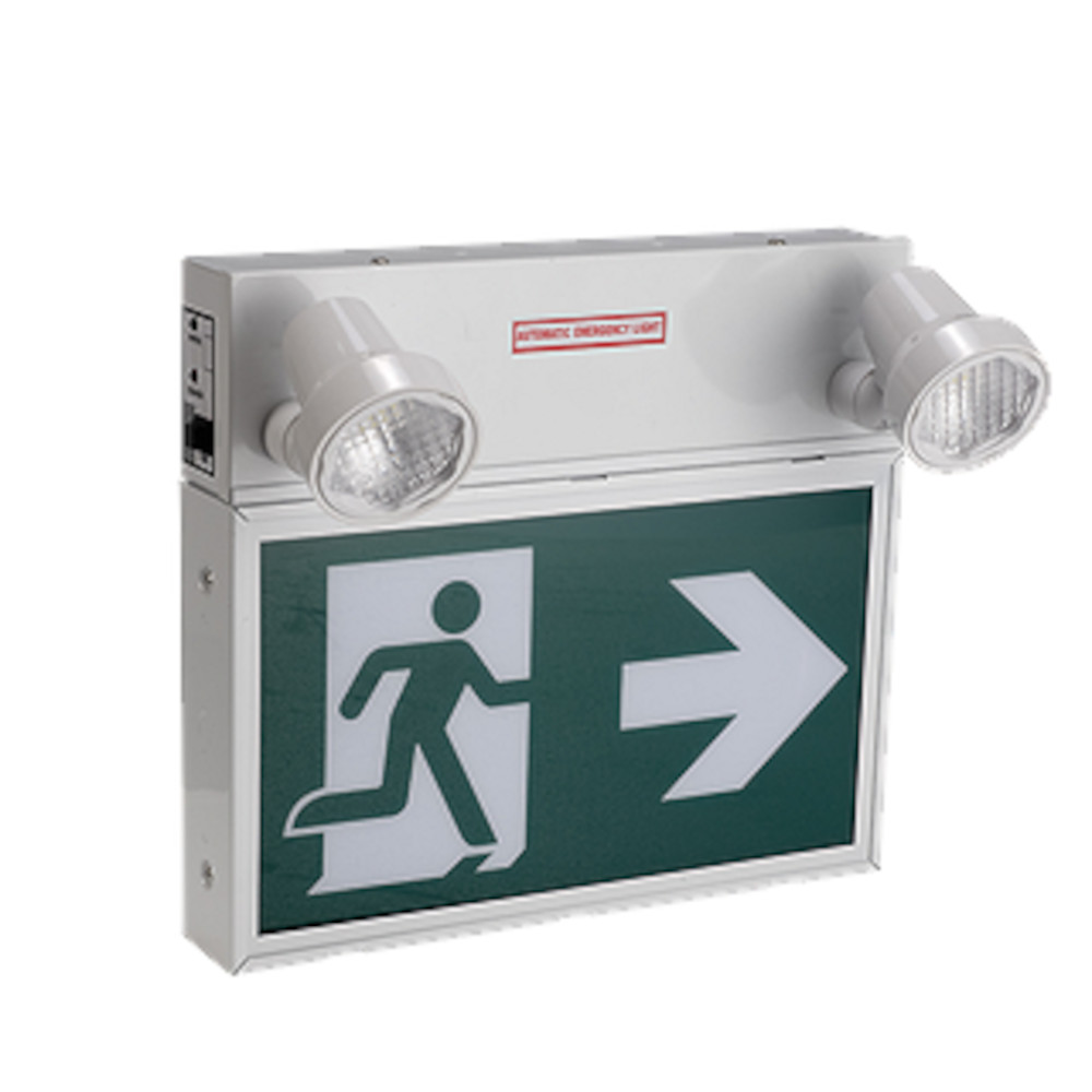 "RUNNING MAN" COMBO EMERGENCY EXIT SIGN - METAL
