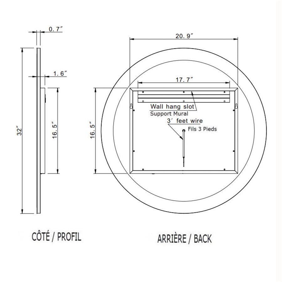 MIROIR LED ROND GIVRÉ RÉTRO-ÉCLAIRÉ