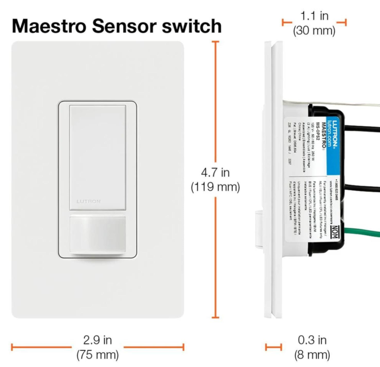 LUTRON Maestro Occupancy Sensor Switch Indoor 120 VAC, Blanc