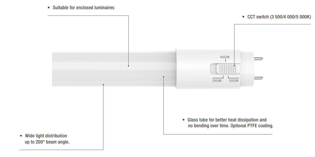 TUBE LED T8 - 2FT - 8W -  BALLAST COMPATIBLE 3CCT - 120-347V