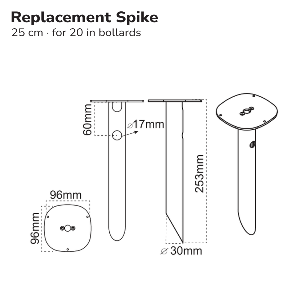 PIQUET DE RECHANGE 25 CM POUR BOLLARD PAYSAGER 20 PO