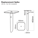 PIQUET DE RECHANGE 40 CM POUR BOLLARD PAYSAGER 32 PO
