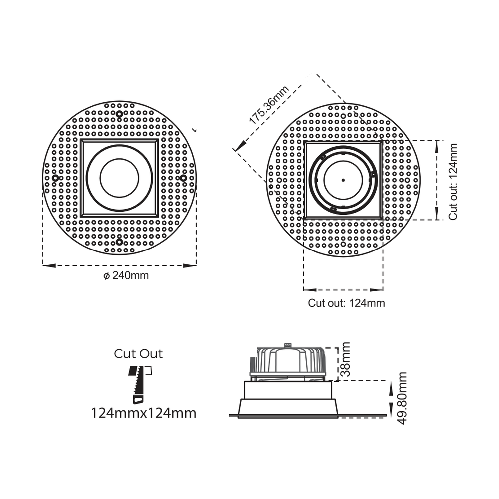 ENCASTRÉ LED DLT 4" CARRÉ SANS BORDURE 12W