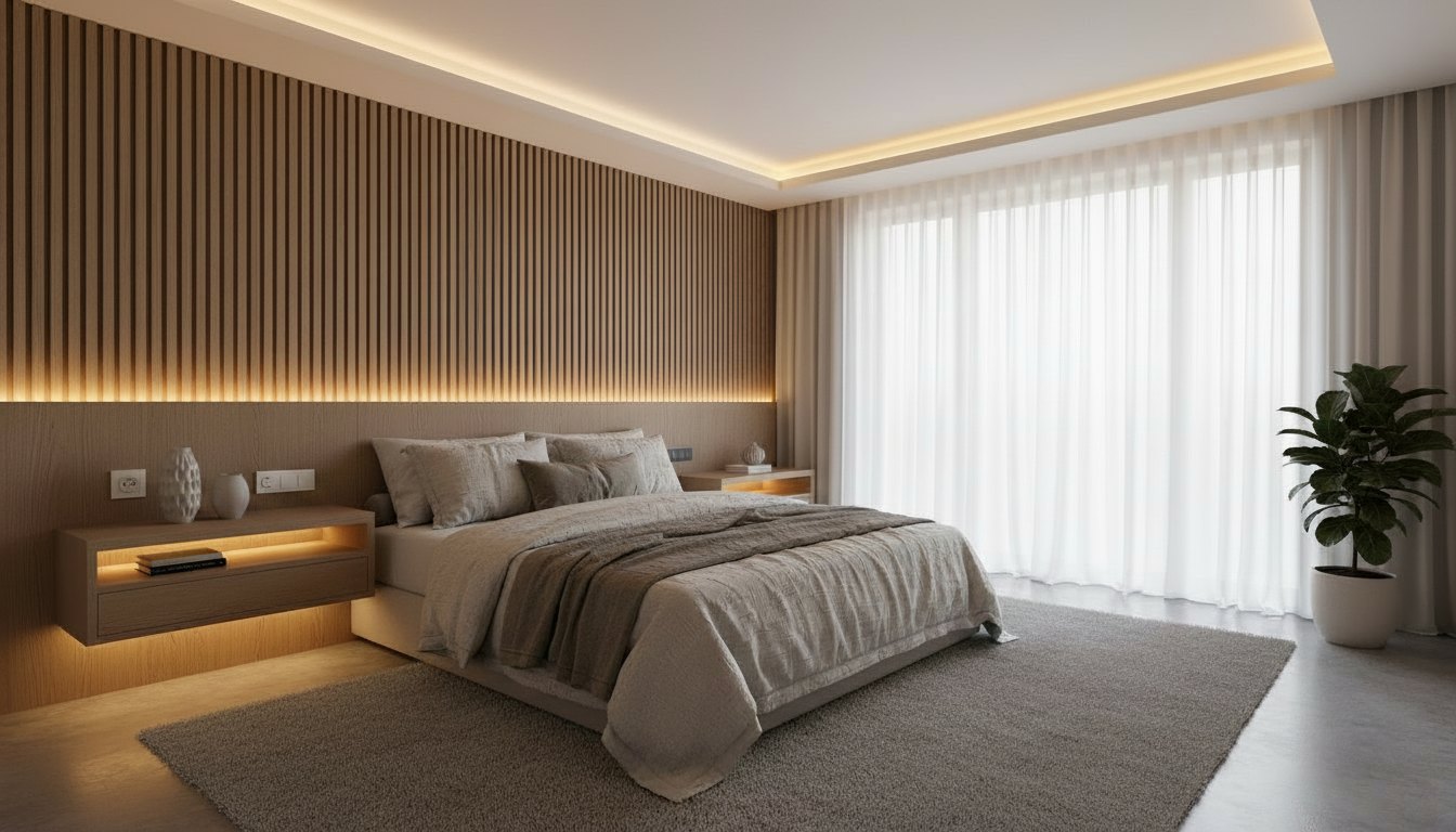 Bedroom — Slat wall — LED lighting 3000K