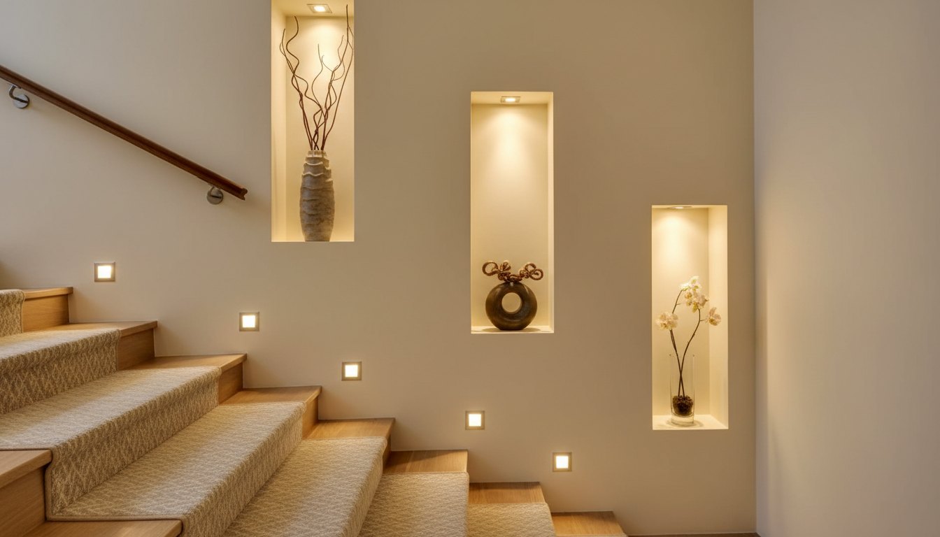 Escalier intérieur — Niches murales — éclairage LED 3000K