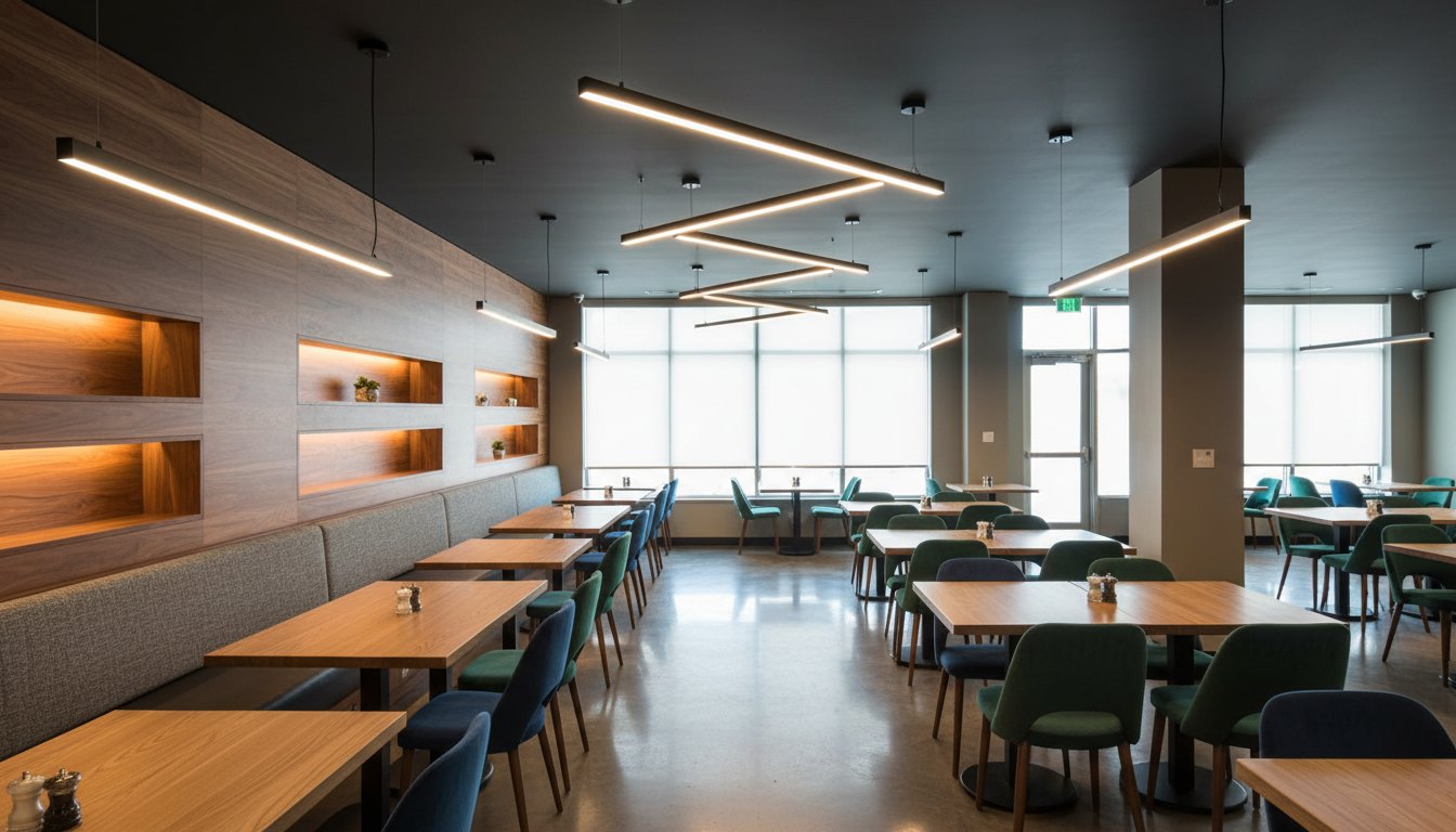 Restaurant — Linear pendants — LED lighting 3000K