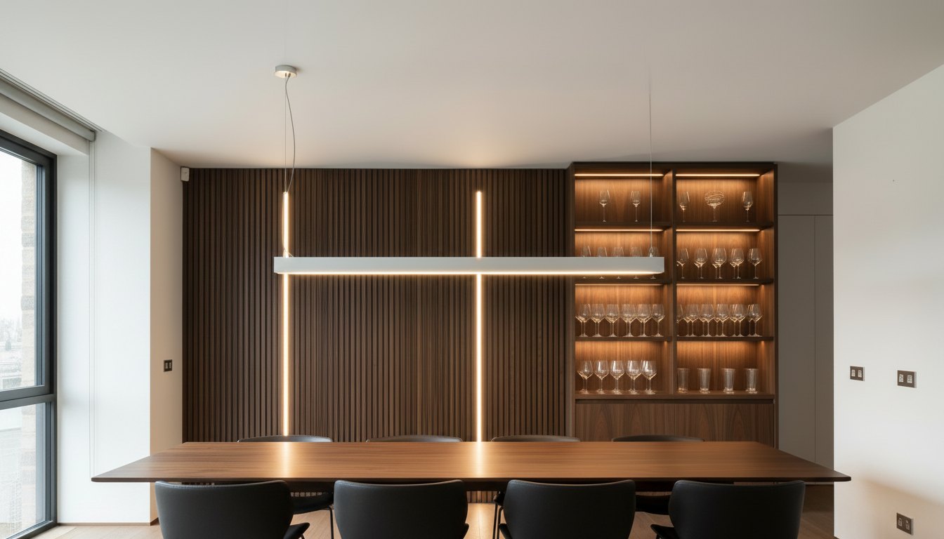 Salon — Suspension linéaire — éclairage LED 3000K