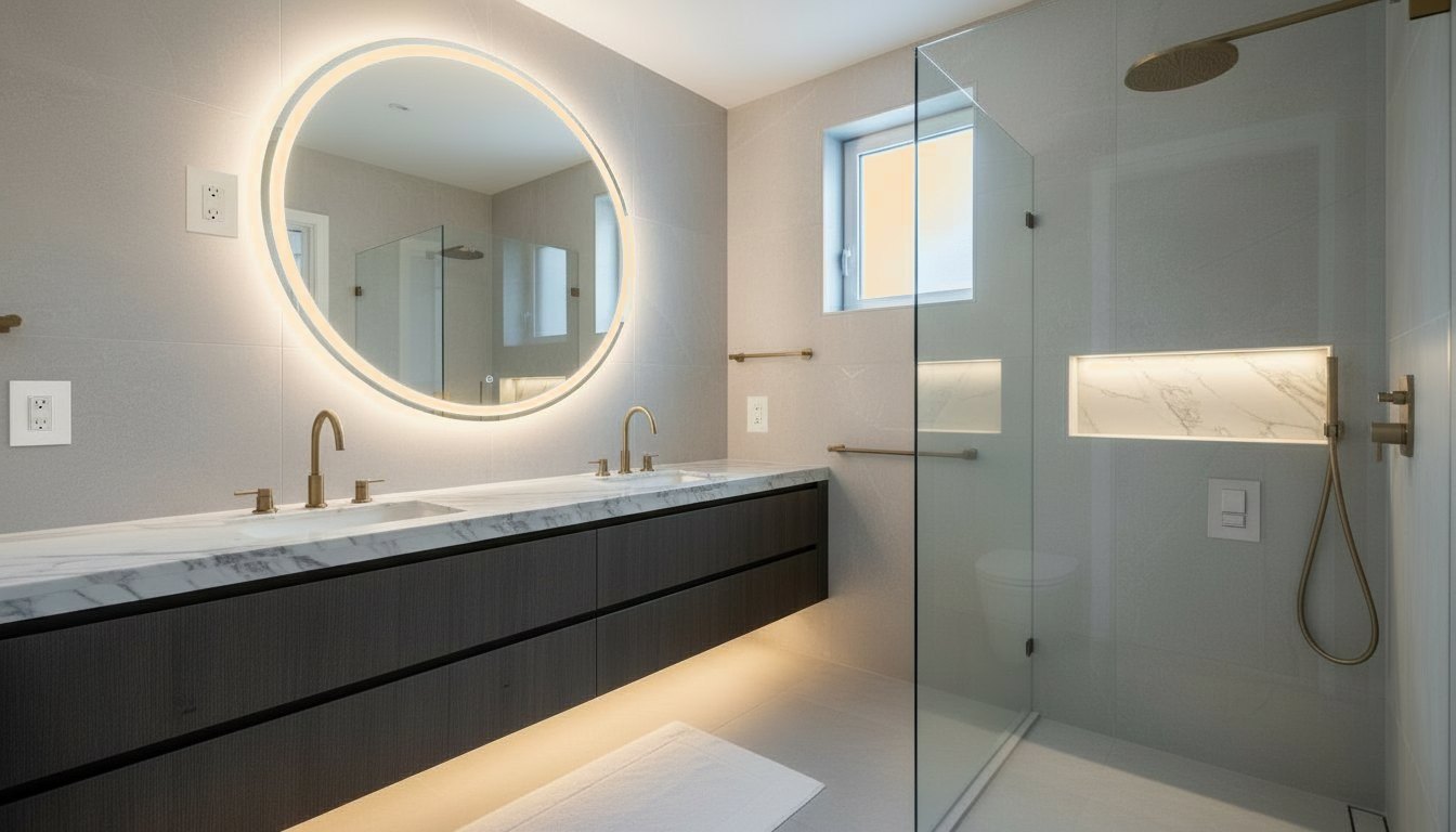 Salle de bain — Miroir rond — éclairage LED 3000K
