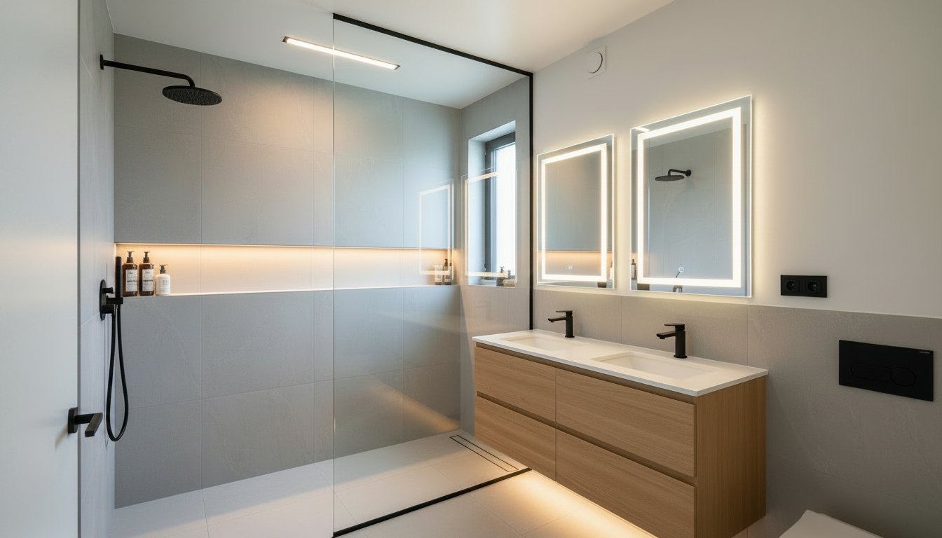 Salle de bain — Douche italienne — éclairage LED 3000K